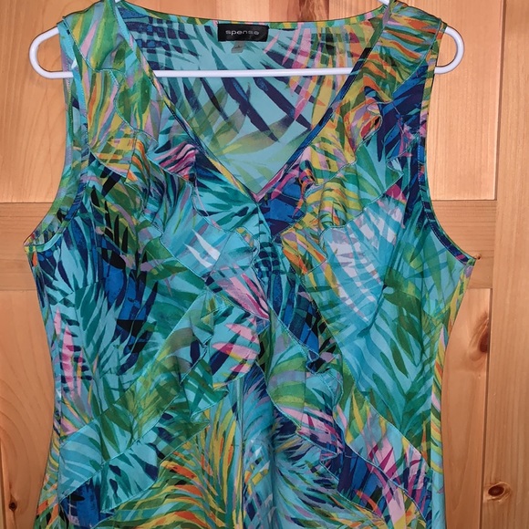 NWOT Tropical Print Tank with Ruffle Detail - Picture 2 of 8
